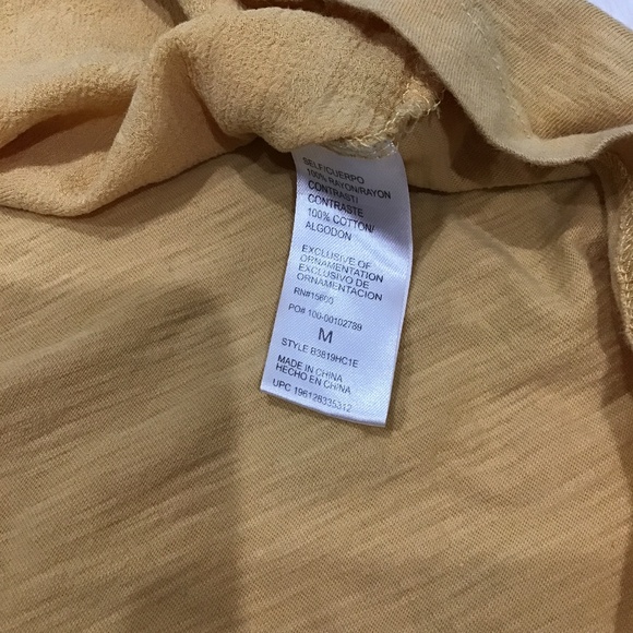 Democracy Women’s Size Medium Yellow Blouse Short Sleeve Embroidery Shirt - Picture 6 of 9